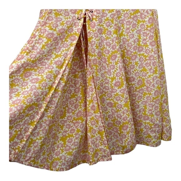 FREE PEOPLE Revolve Yellow Floral Laced Up Mini Dress Button Front Small - Picture 12 of 14